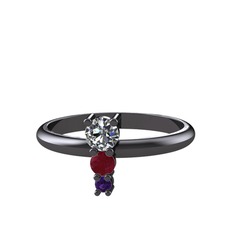 Madga Yüzük - Pırlanta, kök yakut ve ametist 925 ayar siyah rodyum kaplama gümüş yüzük (0.18 karat) #1kwja2f