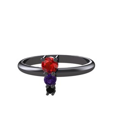 Madga Yüzük - Garnet, ametist ve siyah zirkon 925 ayar siyah rodyum kaplama gümüş yüzük #1kxu3v9