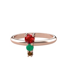 Garnet, kök zümrüt ve dumanlı kuvars 8 ayar rose altın yüzük