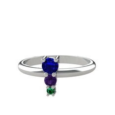 Madga Yüzük - Lab safir, ametist ve yeşil kuvars 14 ayar beyaz altın yüzük #1l32l5o