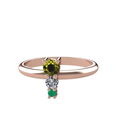Madga Yüzük - Peridot, pırlanta ve kök zümrüt 14 ayar rose altın yüzük (0.11 karat) #1ldxec7