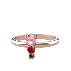 Madga Yüzük - Pembe kuvars, garnet ve peridot 8 ayar rose altın yüzük #1lksk2a