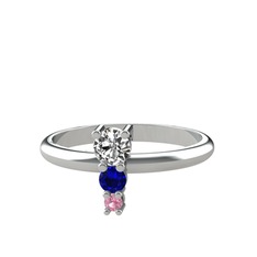 Swarovski, lab safir ve pembe kuvars 18 ayar beyaz altın yüzük