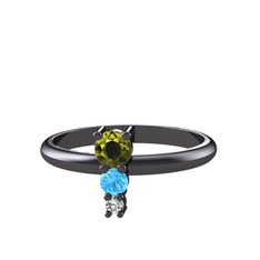 Madga Yüzük - Peridot, akuamarin ve swarovski 925 ayar siyah rodyum kaplama gümüş yüzük #1m03f05