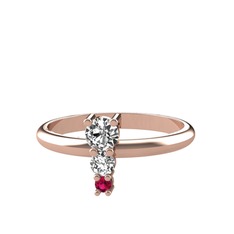 Beyaz zirkon ve rodolit garnet 18 ayar rose altın yüzük