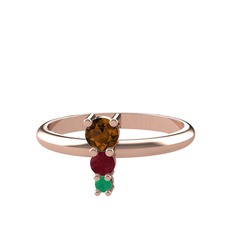 Madga Yüzük - Dumanlı kuvars, kök yakut ve kök zümrüt 925 ayar rose altın kaplama gümüş yüzük #1m7zm3q