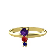 Ametist, garnet ve lab safir 14 ayar altın yüzük