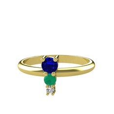 Lab safir, kök zümrüt ve swarovski 925 ayar altın kaplama gümüş yüzük