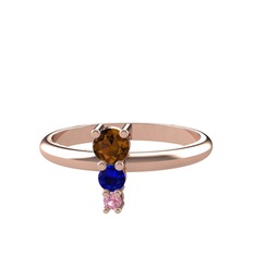 Madga Yüzük - Dumanlı kuvars, lab safir ve pembe kuvars 14 ayar rose altın yüzük #1n3tbeq