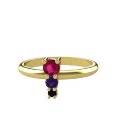 Madga Yüzük - Rodolit garnet, ametist ve siyah zirkon 18 ayar altın yüzük #1najzwu