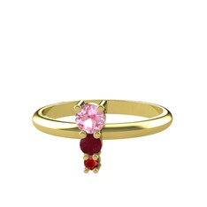 Pembe kuvars, kök yakut ve garnet 925 ayar altın kaplama gümüş yüzük