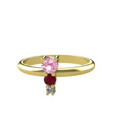 Madga Yüzük - Pembe kuvars, kök yakut ve pırlanta 18 ayar altın yüzük (0.036 karat) #1nldgdt