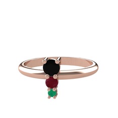 Madga Yüzük - Siyah zirkon, kök yakut ve kök zümrüt 925 ayar rose altın kaplama gümüş yüzük #1nnypt3