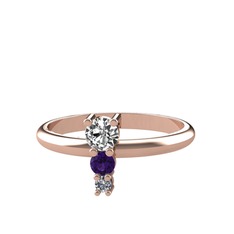 Swarovski, ametist ve pırlanta 14 ayar rose altın yüzük (0.036 karat)