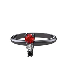 Madga Yüzük - Garnet, beyaz zirkon ve siyah zirkon 925 ayar siyah rodyum kaplama gümüş yüzük #1o2gdq2