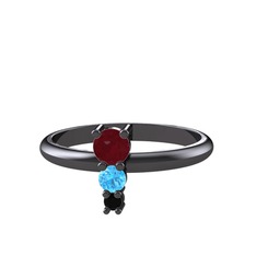 Madga Yüzük - Kök yakut, akuamarin ve siyah zirkon 925 ayar siyah rodyum kaplama gümüş yüzük #1o5rgt3