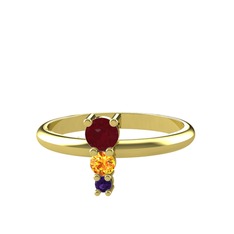 Madga Yüzük - Kök yakut, sitrin ve ametist 18 ayar altın yüzük #1o7tyv6