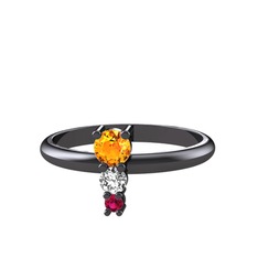 Madga Yüzük - Sitrin, swarovski ve rodolit garnet 925 ayar siyah rodyum kaplama gümüş yüzük #1o9zgop