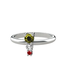 Peridot, swarovski ve garnet 14 ayar beyaz altın yüzük