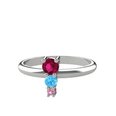 Madga Yüzük - Rodolit garnet, akuamarin ve pembe kuvars 8 ayar beyaz altın yüzük #1oj0ze6