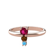 Madga Yüzük - Rodolit garnet, dumanlı kuvars ve akuamarin 8 ayar rose altın yüzük #1omba82