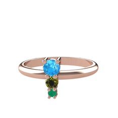 Madga Yüzük - Akuamarin, peridot ve kök zümrüt 14 ayar rose altın yüzük #1osxuh7