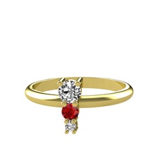 Beyaz zirkon, garnet ve swarovski 18 ayar altın yüzük