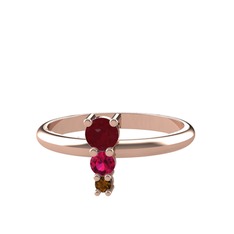 Kök yakut, rodolit garnet ve dumanlı kuvars 18 ayar rose altın yüzük