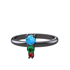 Madga Yüzük - Akuamarin, yeşil kuvars ve garnet 925 ayar siyah rodyum kaplama gümüş yüzük #1pakai