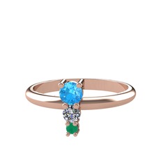 Madga Yüzük - Akuamarin, pırlanta ve kök zümrüt 14 ayar rose altın yüzük (0.11 karat) #1pehnhl