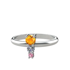 Madga Yüzük - Sitrin, pırlanta ve pembe kuvars 925 ayar gümüş yüzük (0.11 karat) #1pqhf90