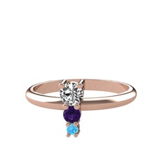 Swarovski, ametist ve akuamarin 18 ayar rose altın yüzük