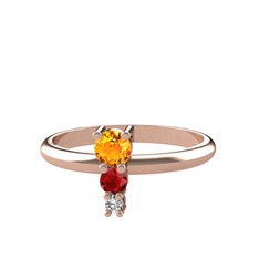 Sitrin, garnet ve swarovski 8 ayar rose altın yüzük