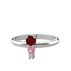 Madga Yüzük - Kök yakut, pembe kuvars ve swarovski 18 ayar beyaz altın yüzük #1q1pcty