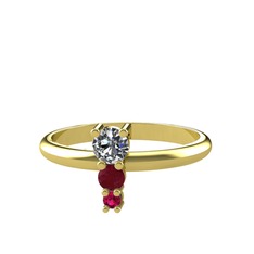 Madga Yüzük - Pırlanta, kök yakut ve rodolit garnet 18 ayar altın yüzük (0.18 karat) #1q81f2m