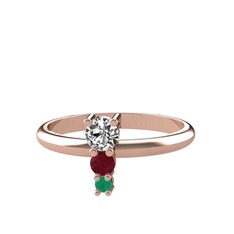 Madga Yüzük - Beyaz zirkon, kök yakut ve kök zümrüt 18 ayar rose altın yüzük #1qbaf4j