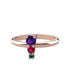 Madga Yüzük - Ametist, rodolit garnet ve yeşil kuvars 14 ayar rose altın yüzük #1qe2y3l