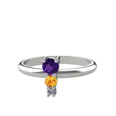 Madga Yüzük - Ametist, sitrin ve pırlanta 8 ayar beyaz altın yüzük (0.036 karat) #1qi2zw6