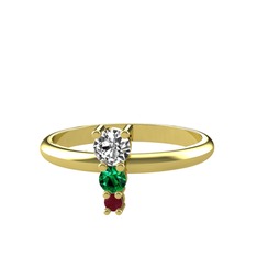 Madga Yüzük - Beyaz zirkon, yeşil kuvars ve kök yakut 925 ayar altın kaplama gümüş yüzük #1qmqi12
