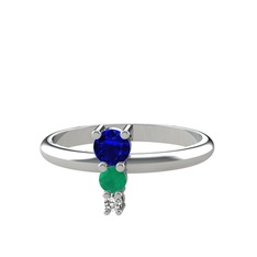 Madga Yüzük - Lab safir, kök zümrüt ve swarovski 8 ayar beyaz altın yüzük #1qqxz77
