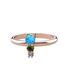 Madga Yüzük - Akuamarin, peridot ve pırlanta 14 ayar rose altın yüzük (0.036 karat) #1qu3lev