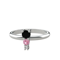 Madga Yüzük - Siyah zirkon, pembe kuvars ve swarovski 18 ayar beyaz altın yüzük #1quqsal