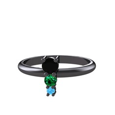 Madga Yüzük - Siyah zirkon, yeşil kuvars ve akuamarin 925 ayar siyah rodyum kaplama gümüş yüzük #1qwcxls