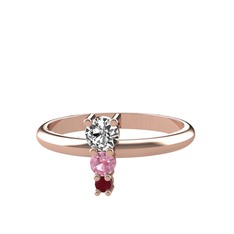 Madga Yüzük - Swarovski, pembe kuvars ve kök yakut 18 ayar rose altın yüzük #1qxbkf1