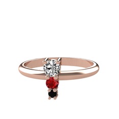 Beyaz zirkon, garnet ve siyah zirkon 18 ayar rose altın yüzük
