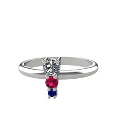 Pırlanta, rodolit garnet ve lab safir 8 ayar beyaz altın yüzük (0.18 karat)