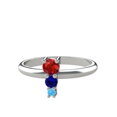 Garnet, lab safir ve akuamarin 18 ayar beyaz altın yüzük