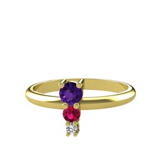 Madga Yüzük - Ametist, rodolit garnet ve swarovski 925 ayar altın kaplama gümüş yüzük #1ribhzn
