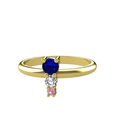 Lab safir, swarovski ve pembe kuvars 18 ayar altın yüzük
