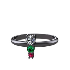 Madga Yüzük - Pırlanta, yeşil kuvars ve rodolit garnet 925 ayar siyah rodyum kaplama gümüş yüzük (0.18 karat) #1s65uuf